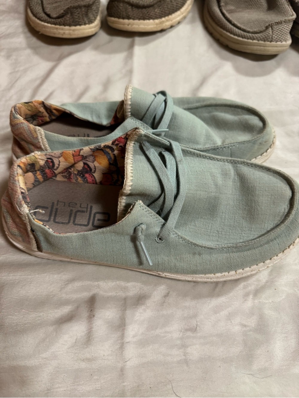 Hey Dude Women's Mint Green Canvas Slip-On Loafers